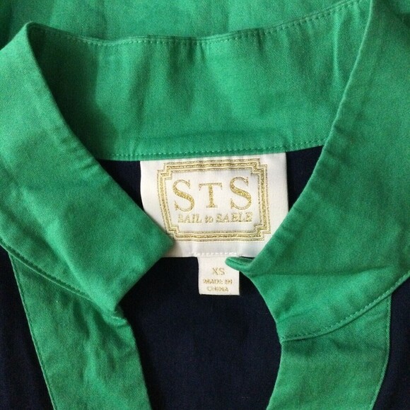 Sail To Sable STS Sleeveless Color Block V-Neck Shift Tunic Dress Navy Kelly XS - Picture 7 of 9